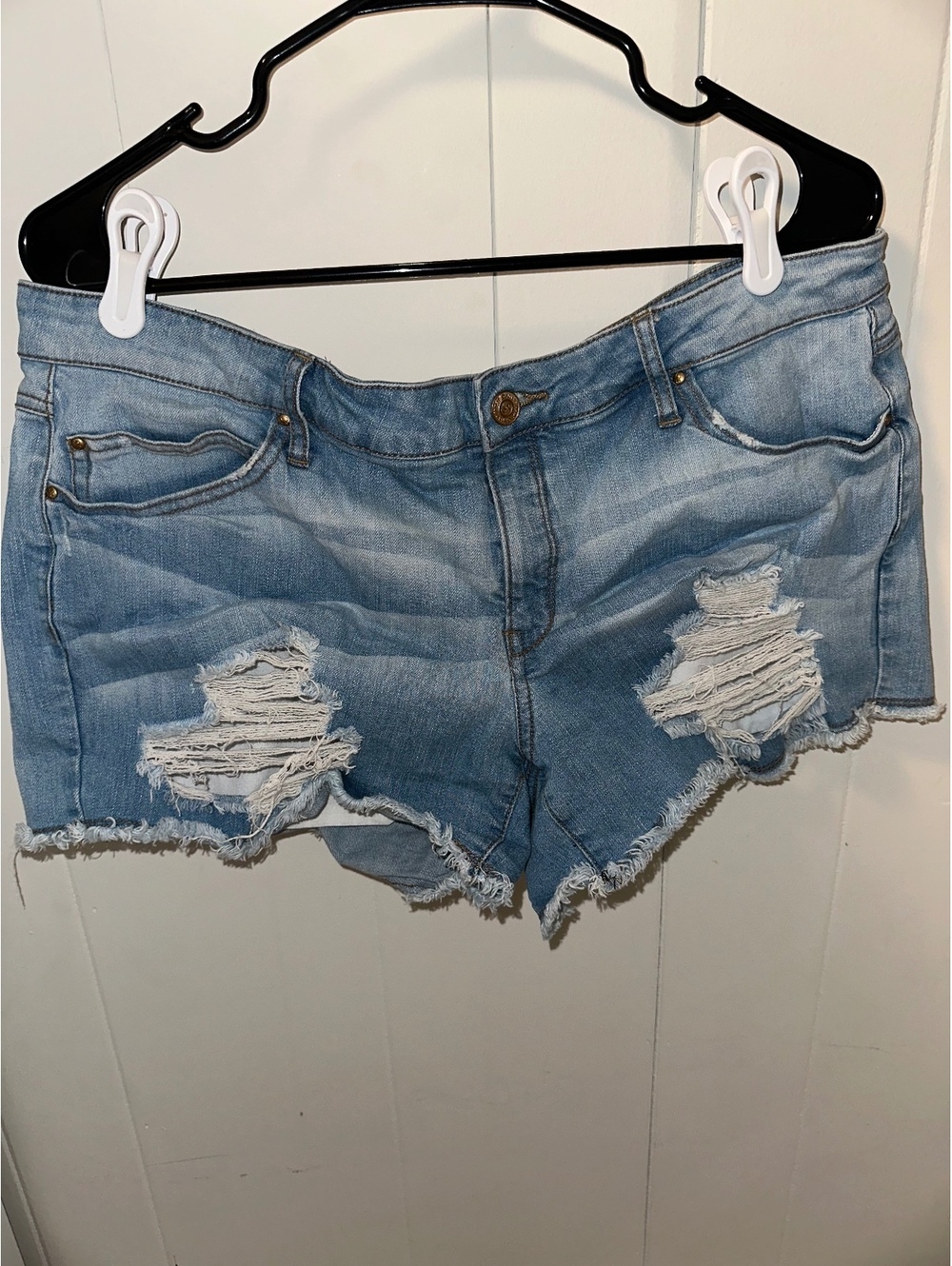 MNG Jeans Light Blue Distressed Denim Shorts Size EUR 46 / USA 14